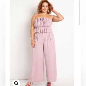 NWT Eloquii Two-Piece Mauve Wide Pant and Strapless Top Set Size 14